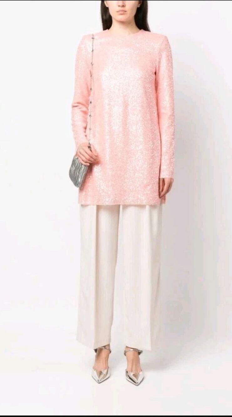 Stine Goya Heidi Sequin Tunic Mini Dress Side Slit Pink Size Medium